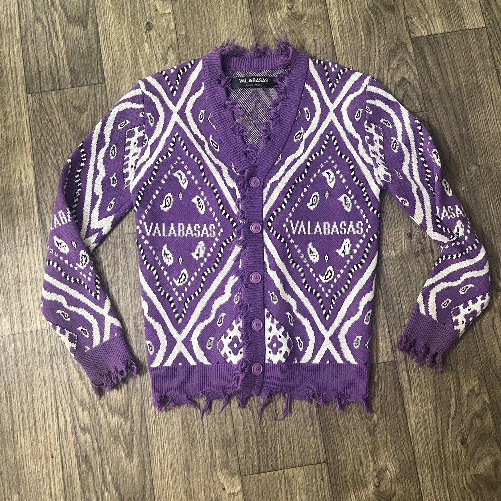 VALABASAS‎ Purple Bandana Knit Cardigan Sweater Size S